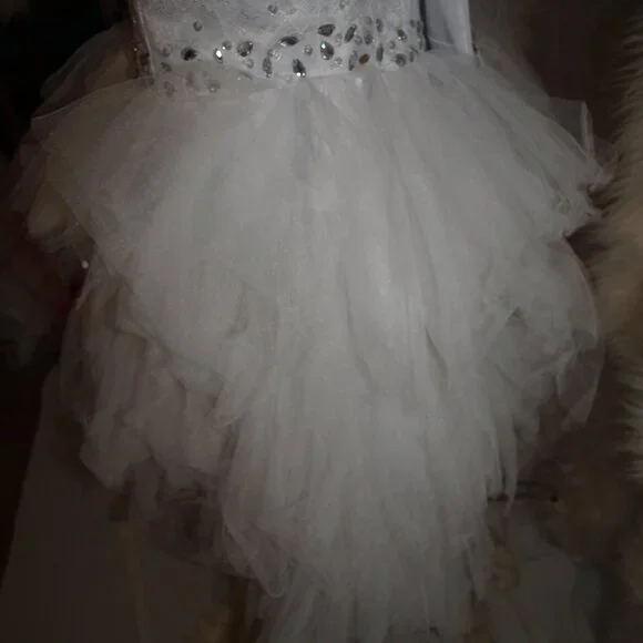 Short DRESS White Tule with Lace Top Size M/L USED4PHOTO SHOOT BY JJ'S House - Picture 6 of 11